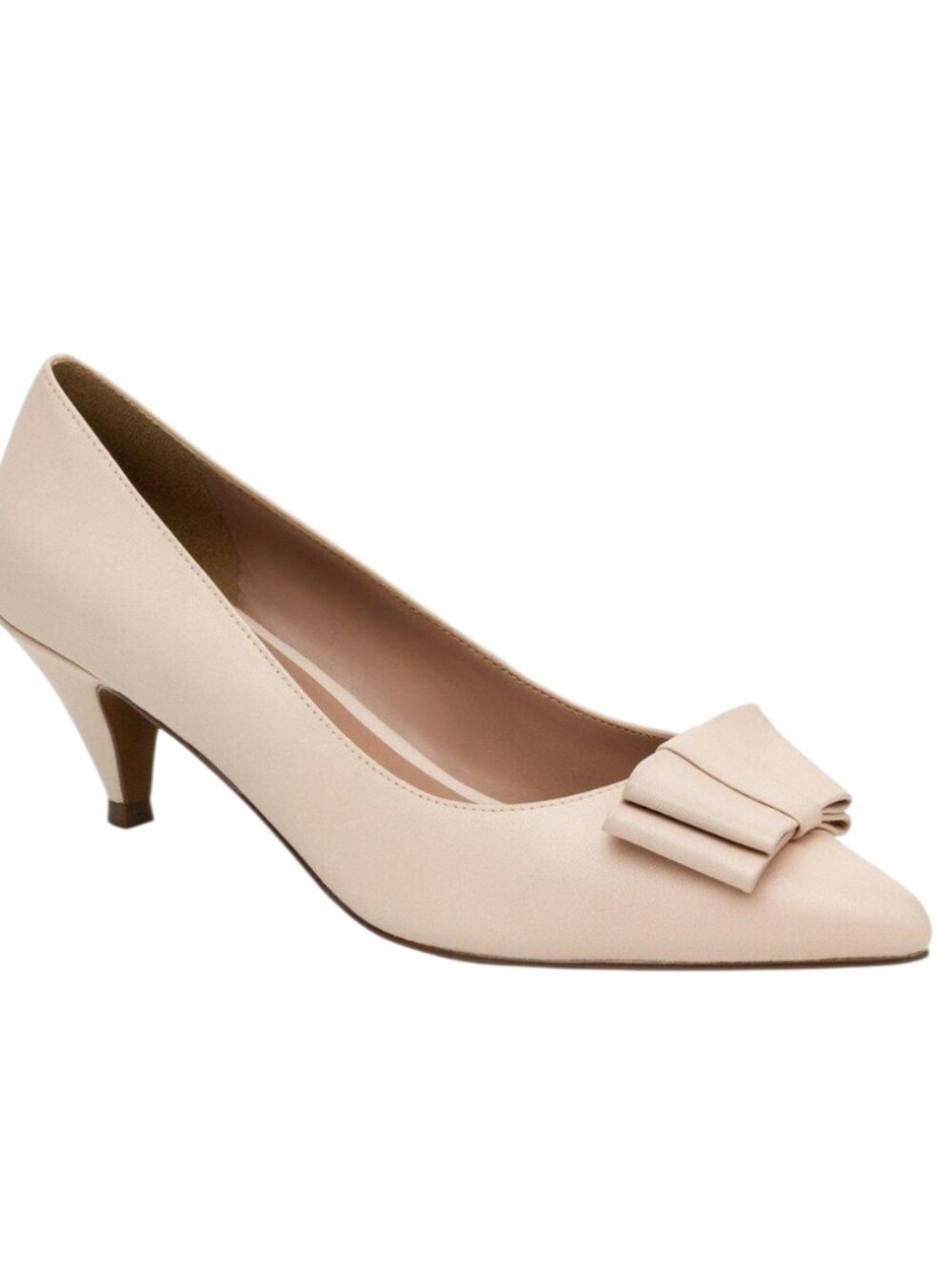 New Linea Paolo Perdue-L Nude Leather Kitten Low Heel Pump Bow 12